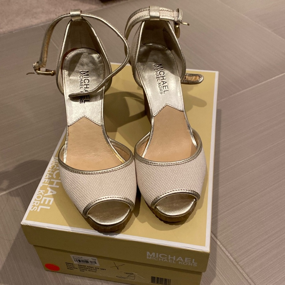 MICHAEL Michael Kors Reese Ankle Strap Metallic Wedges